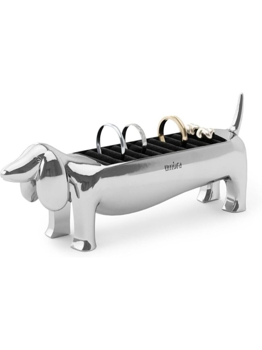 Dachshund Ring Holder Jewelry Stand Gift for Dog Lover Cute Doxie Decor Chrome